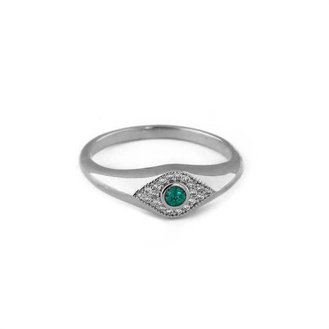 Orelia London Jewellery Emerald Pave Evil Eye Silver Ring